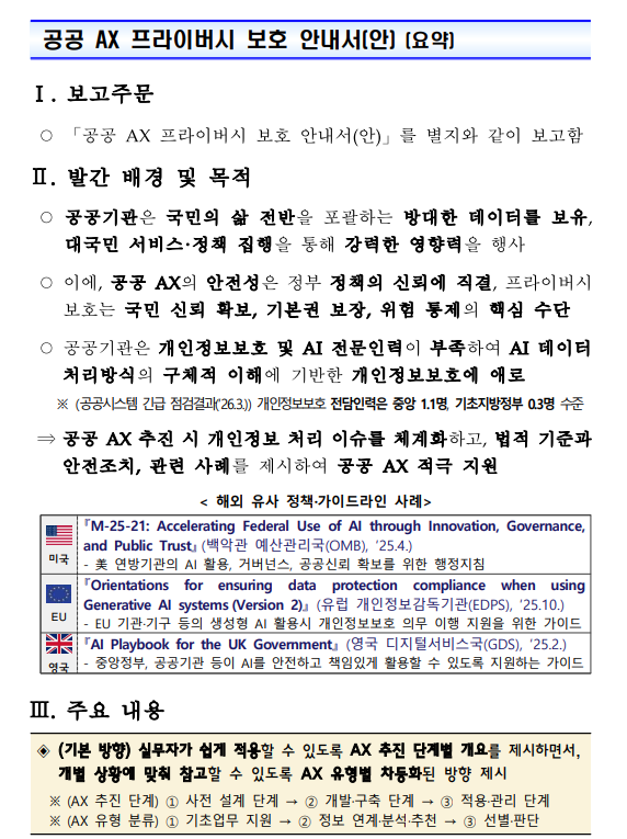 국민이 신뢰할 수 있는 공공 인공지능 전환(AX),프라이버시 보호로 적극 뒷받침